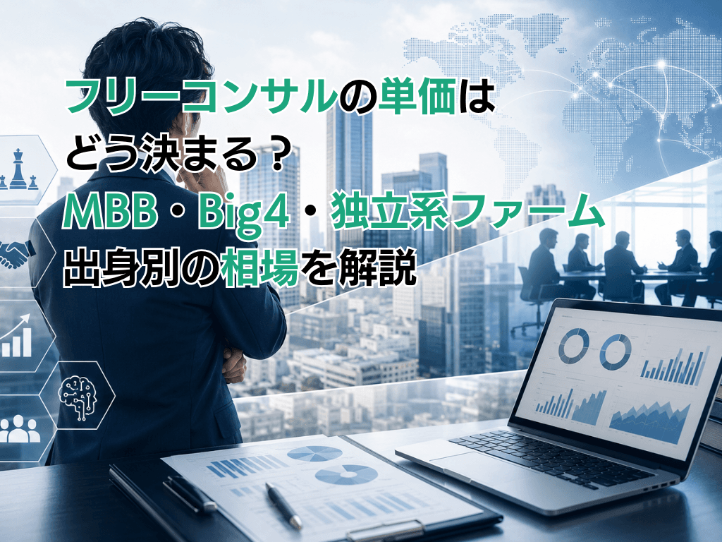 フリーコンサルの単価はどう決まる?MBB・Big4・独立系ファーム出身別の相場を解説