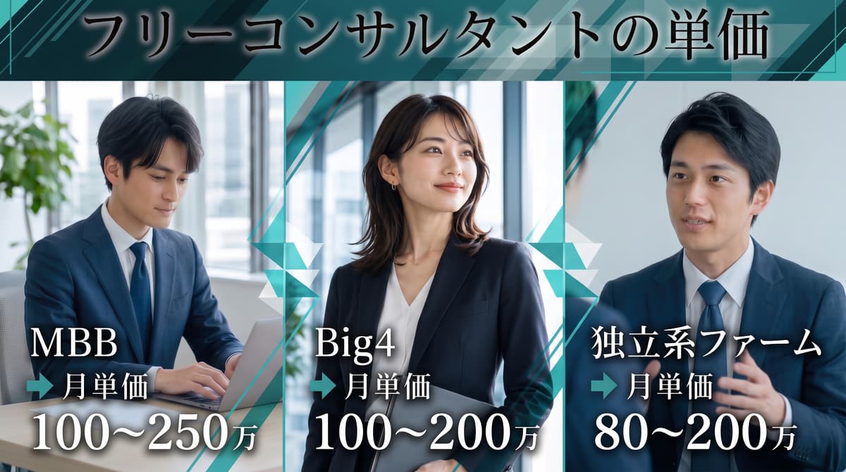 フリーコンサルの単価はどう決まる?MBB・Big4・独立系ファーム出身別の相場を解説